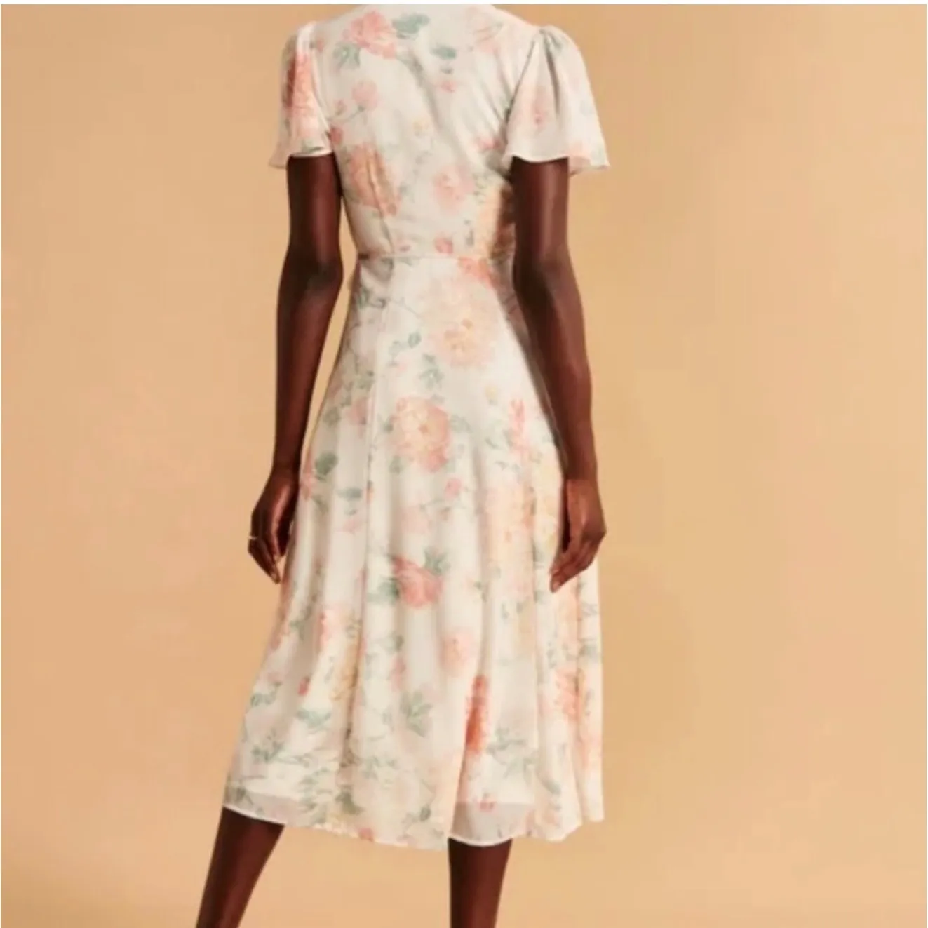 Abercrombie & Fitch Angel Sleeve Wrap Midi DressSmall CoralFloral Pink Vacation - Image 4