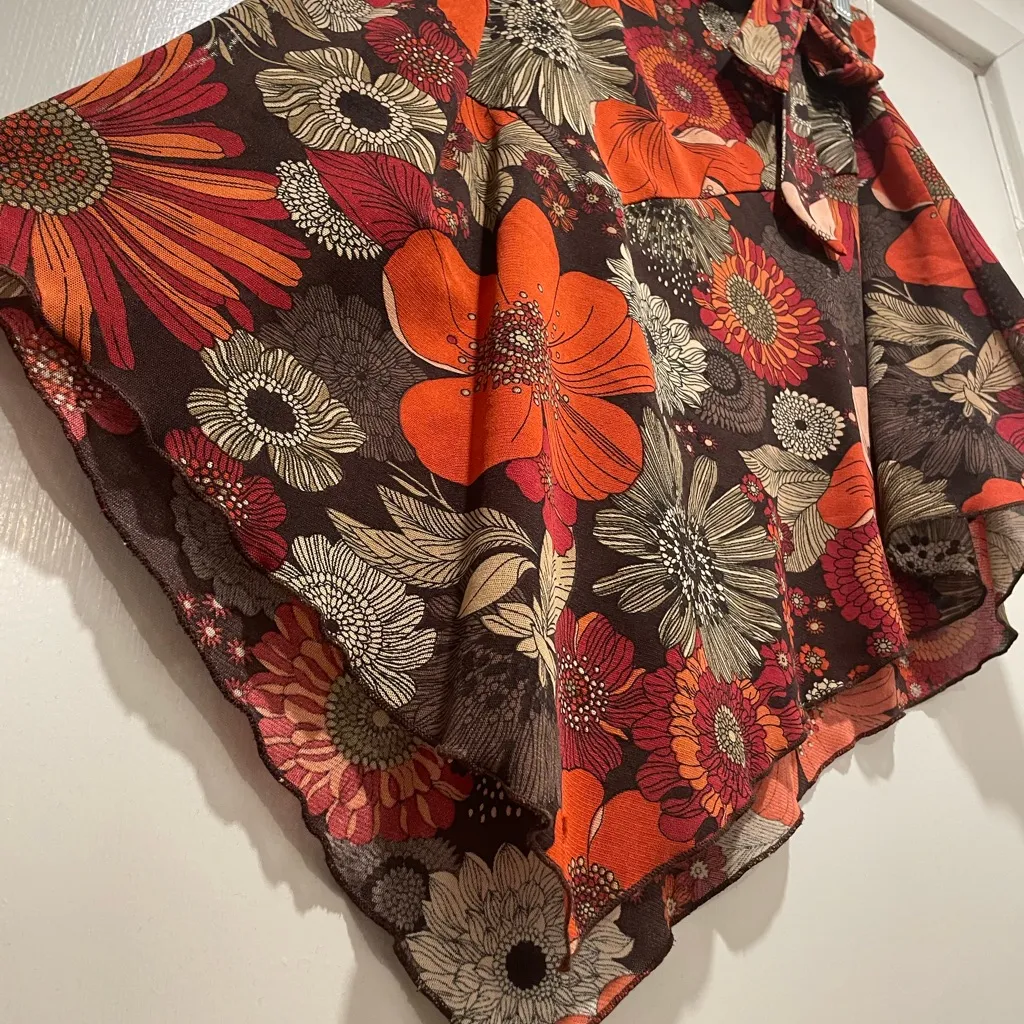 VTG 90s Y2K Fashion Bug Boho Rust Red & Brown Tan Floral Asymmetrical Skirt - M - Image 8