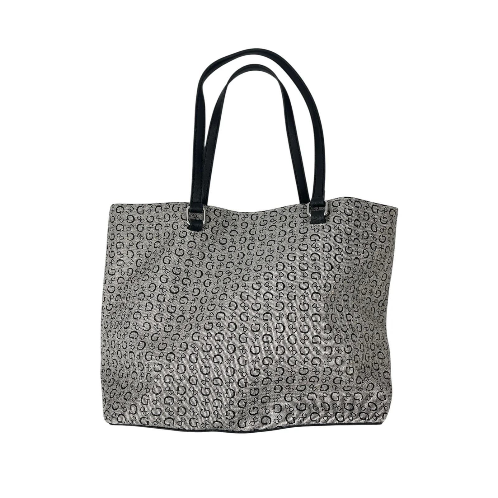 Guess Gray Black Monogram Jacquard Logo Removable Pouch Shopper Tote Bag OS - Image 4