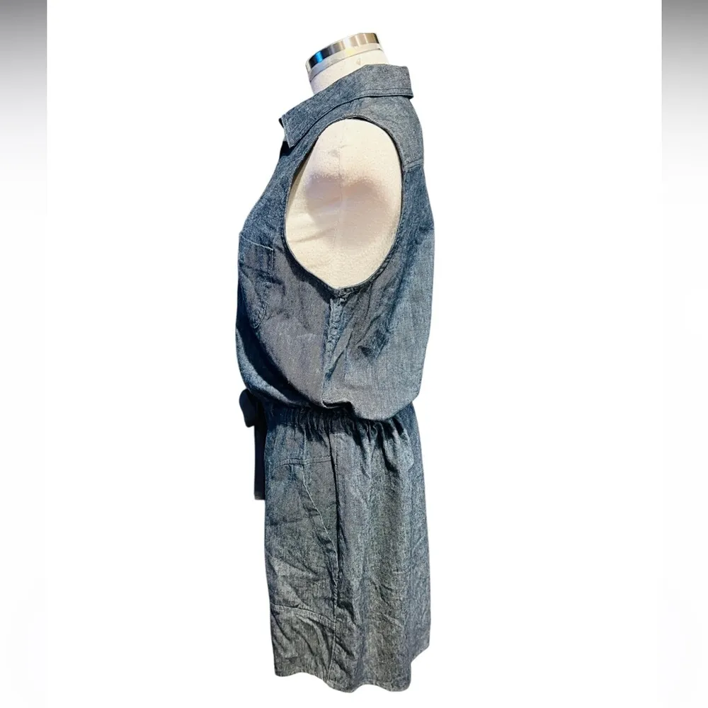 Prana Women Sunrise Peak Dress Deep Denimblue Jean collared tie front.Size S NWT - Image 6