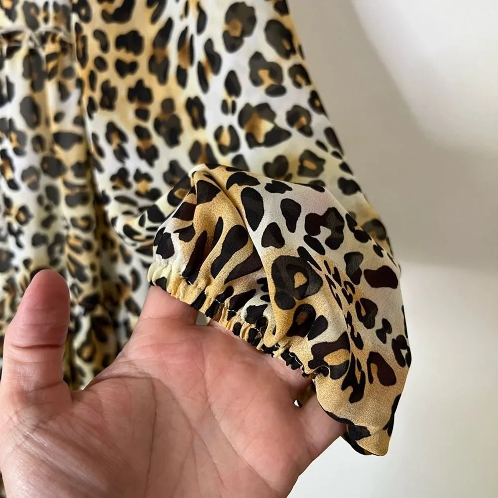 NWT Altar'd State Leopard Print Long Sleeve Flowy Tiered Mini Dress Size S - Image 9