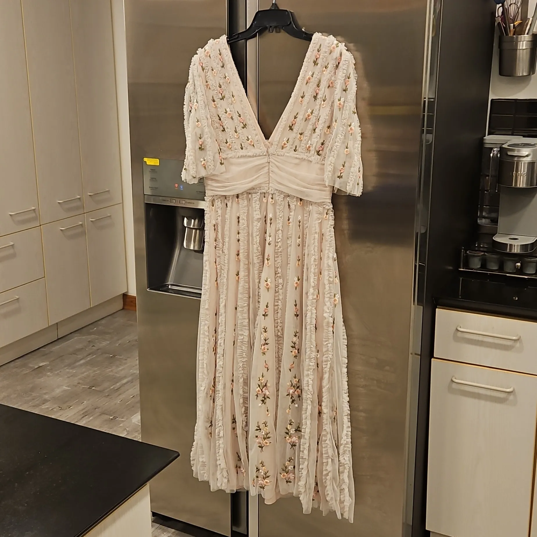 💕MAC DUGGAL💕 Pink Floral V-Neck Ruffle Detail Empire Waist Gown 8028 Blush 12 - Image 14