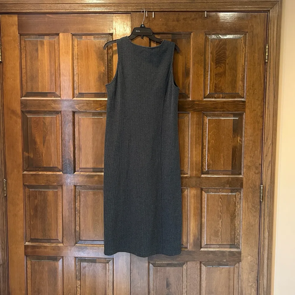 Vintage Lands’ End 90s Houndstooth Cotton Midi Dress Sleeveless Size M - Image 2