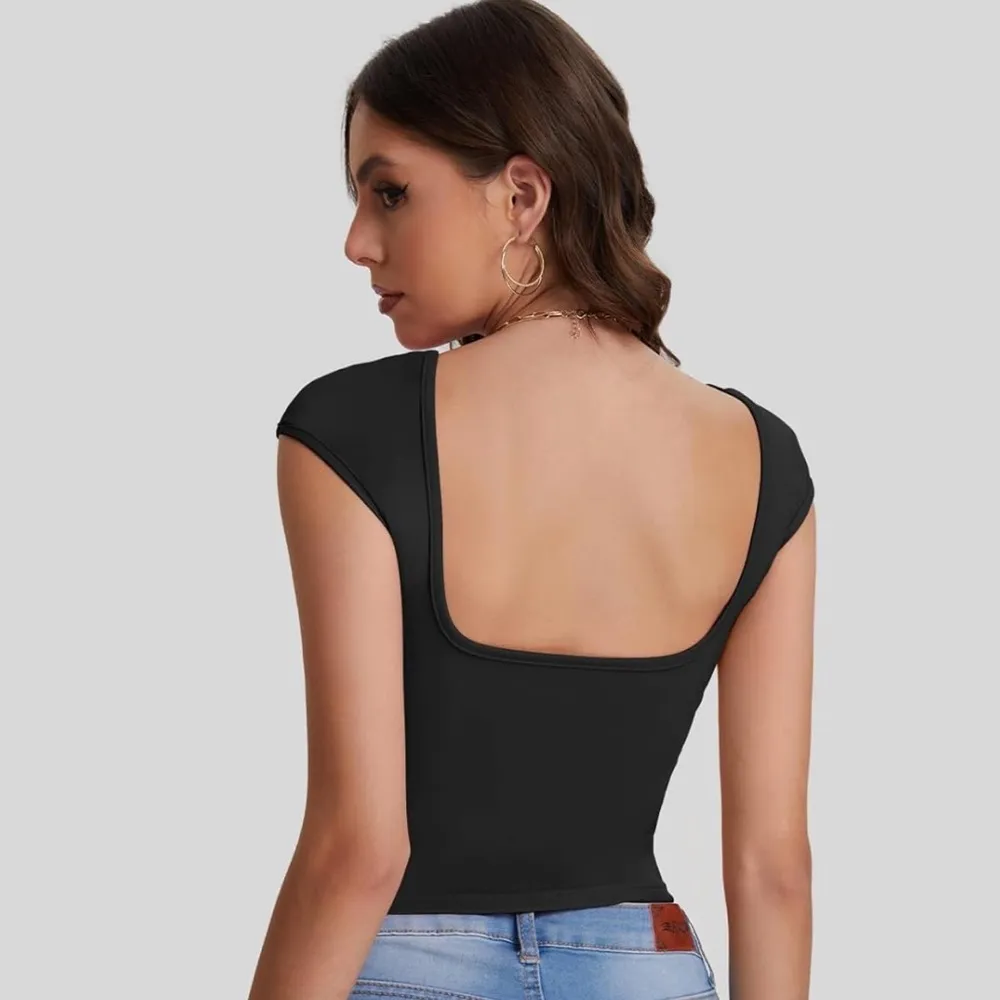 Crop Top T Shirt Womens Medium Black Y2K Summer Basic Reversible Tee Top D1 - Image 6