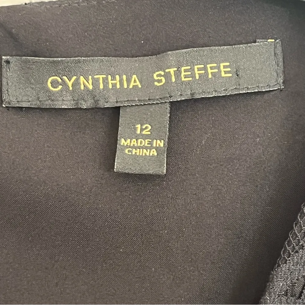 Women’s‎ Cynthia Steffe V-Neck Lace With Leather Trim Black Dress Size 12 - Image 2