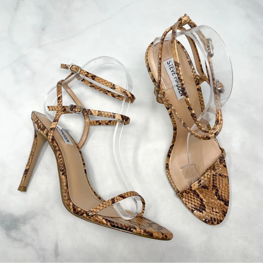 NEW Steve Madden Theresa Snakeskin Print Minimalist Strappy Sandal Heels 90s 9 - Image 2
