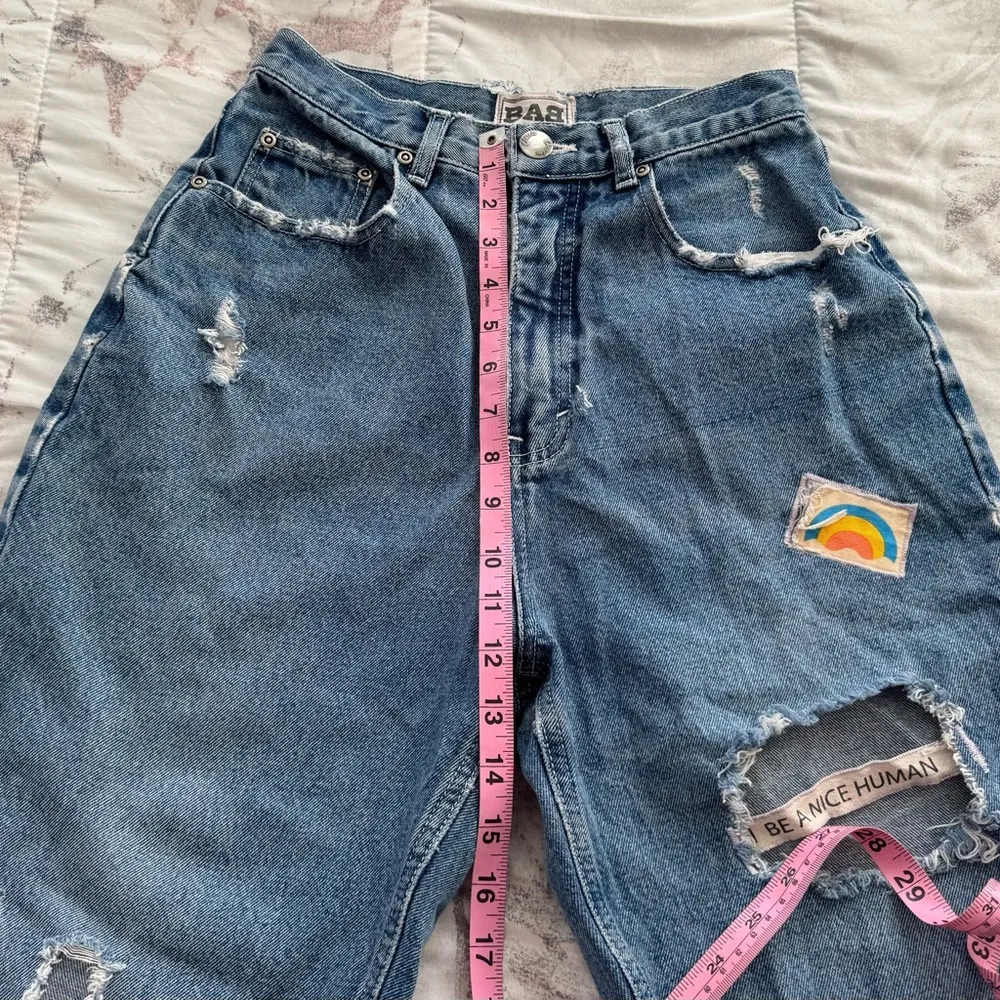 Born Again Bluez blue distressed high waisted jeans, size S patched ankle boho - Image 6