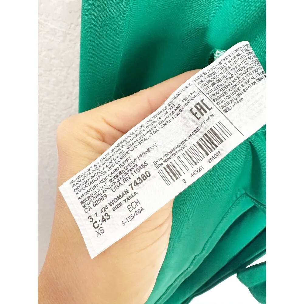 Mango Bow Wrap Midi Dress Size 2 Green Short Sleeve Jersey - Image 7