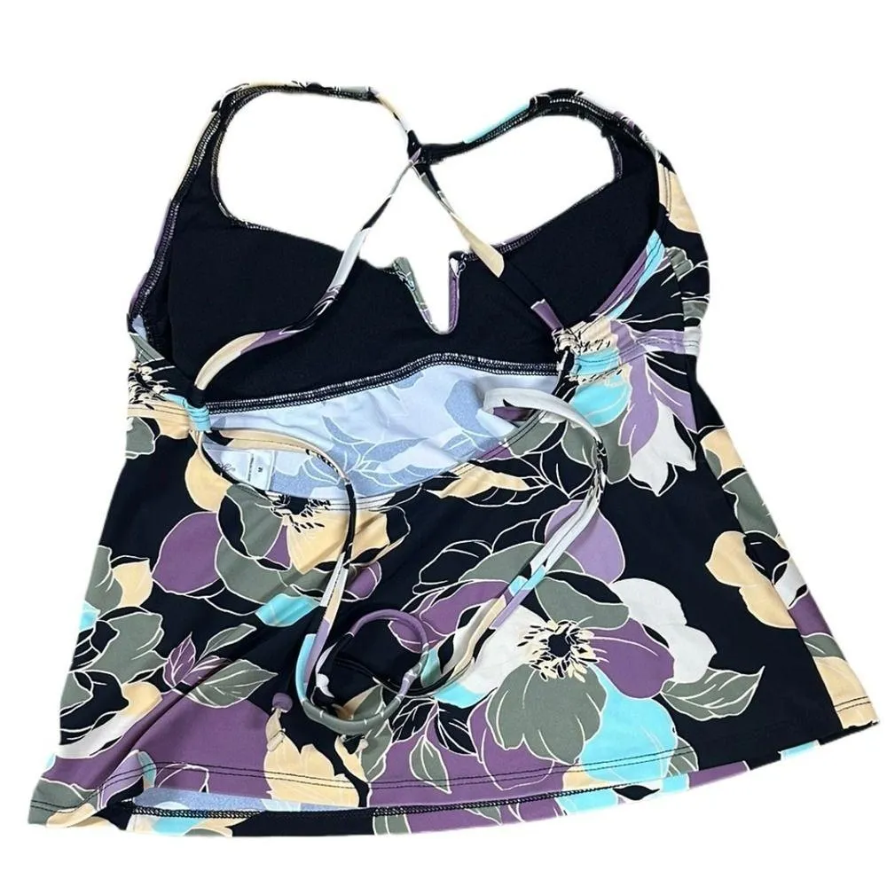 Salt + Cove Junior's Midnight Bloom V Wire Top Tankini Black Size Medium - Image 4