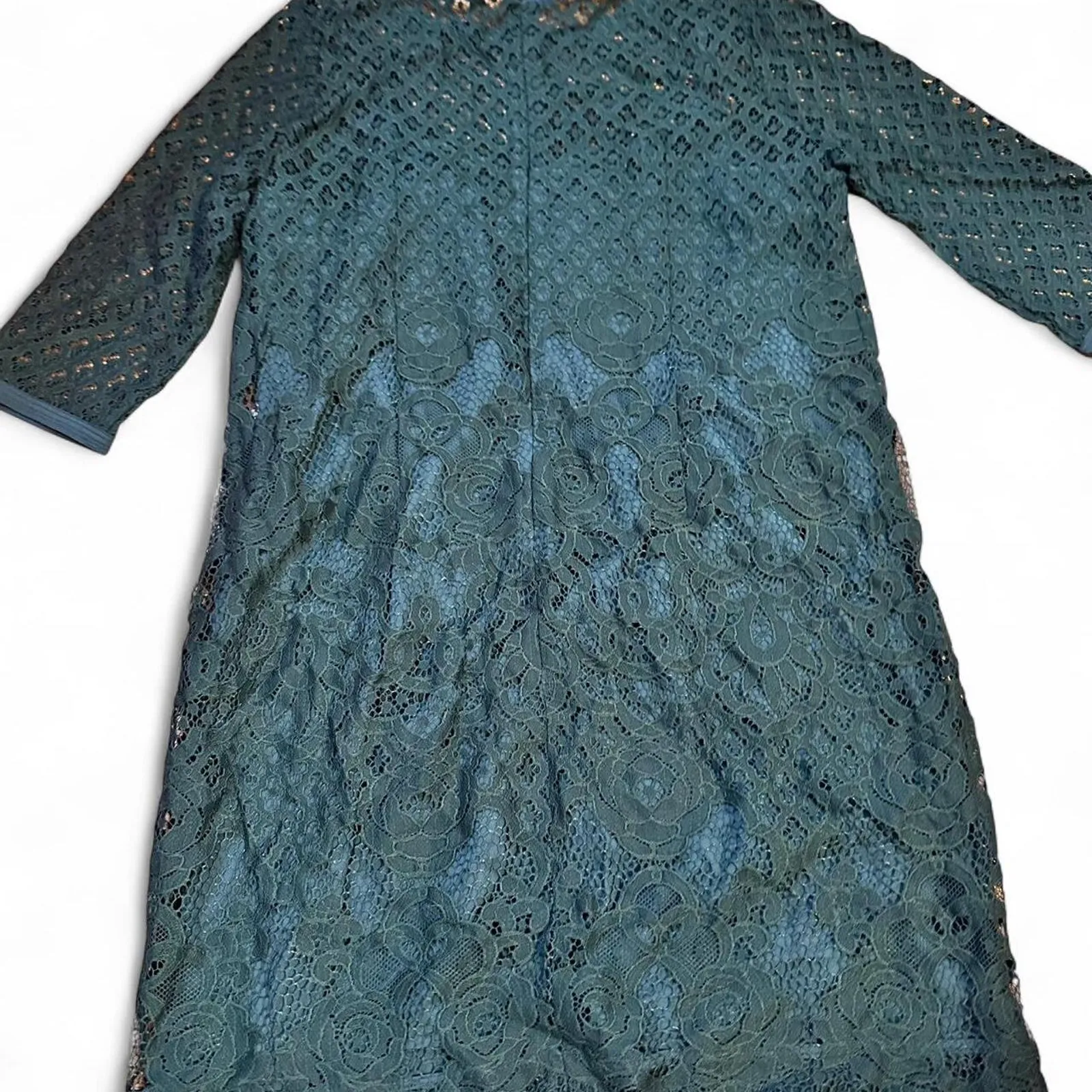 Loft Emerald Green lace dress with quarter sleeve vtg. inspired m - Image 2