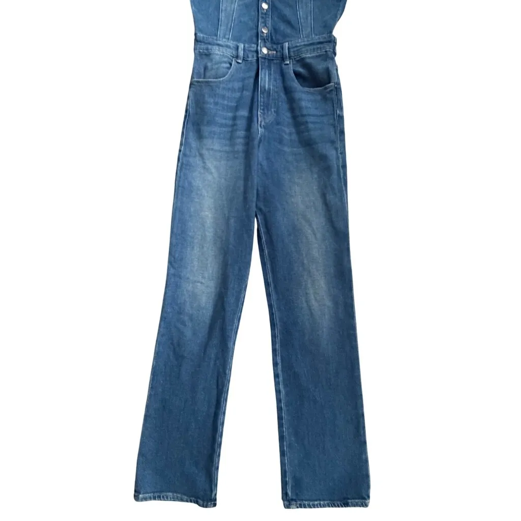 FRAME Women’s Blue Denim Buttoned Jumpsuit Size Small - Image 10