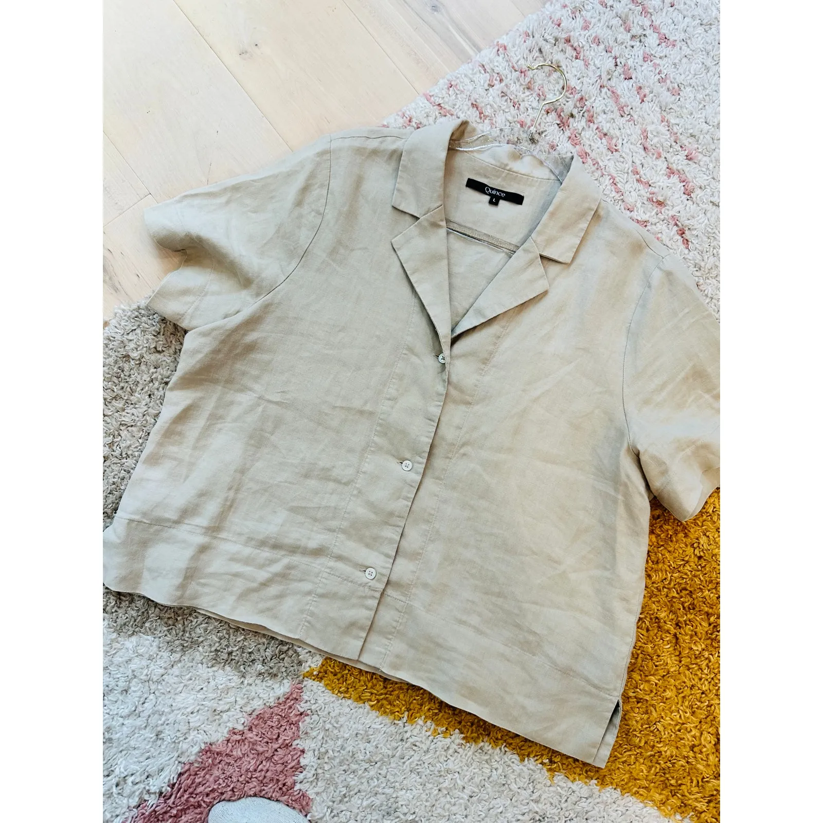 Quince 100% European Linen Short Sleeve Shirt Size Large Driftwood - Image 11