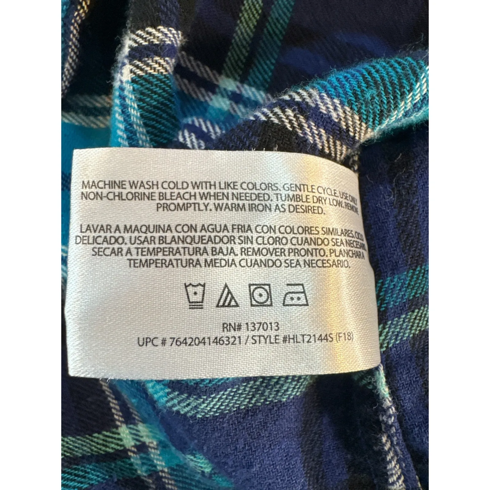 Woolrich Teal Navy Plaid Flannel Button Up Shirt Women's Medium - Image 7