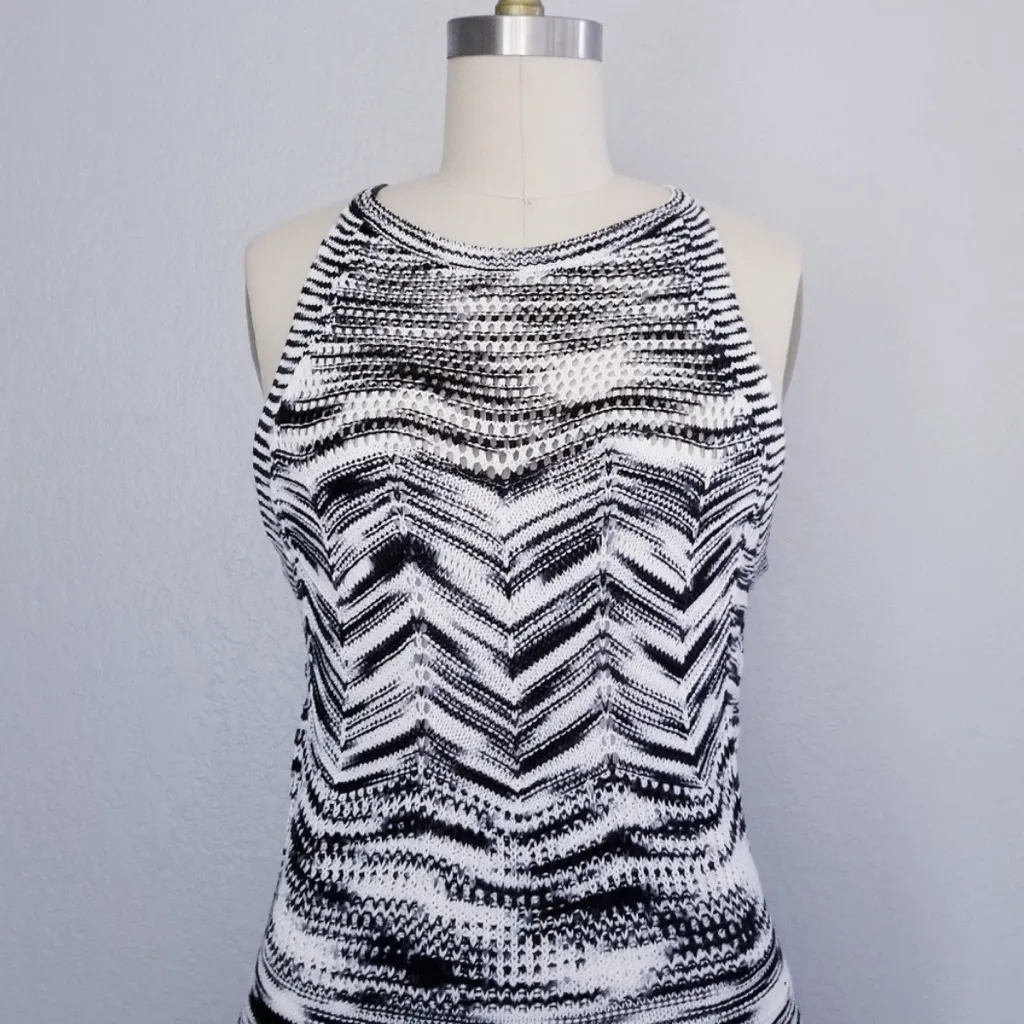 🖤Elie Tahari Josie Black and White Striped Halter Cotton Knit Sweater Midi Dress - Image 6