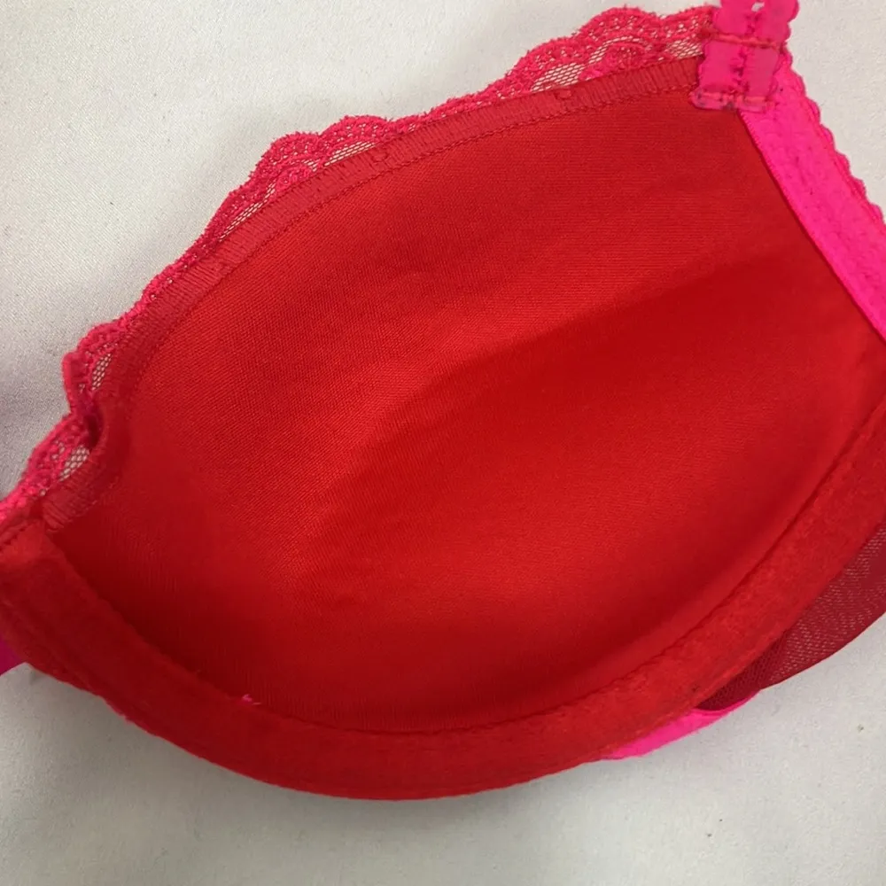 H&M red and hot pink mesh and floral print bra woman’s size 34 A - Image 9