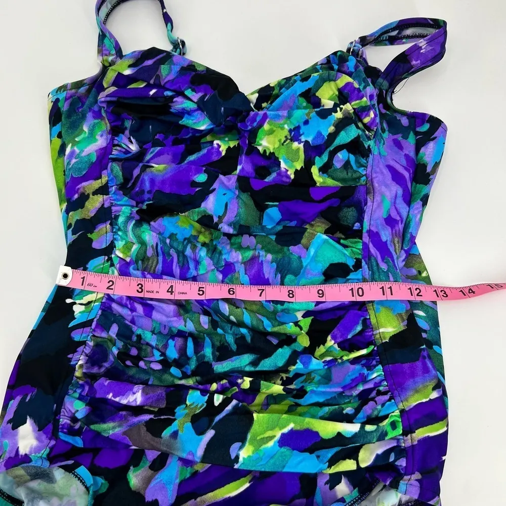 Trimshaper slimmiing multicolor print one piece abstract print swimsuit size 12 Black - Image 2