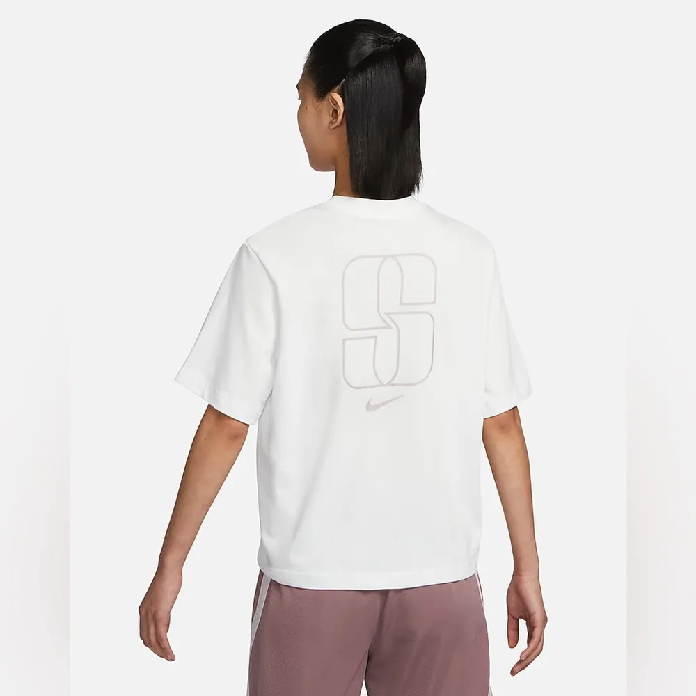 Nike Sabrina Boxy Basketball Tee White Mauve XL - Image 2