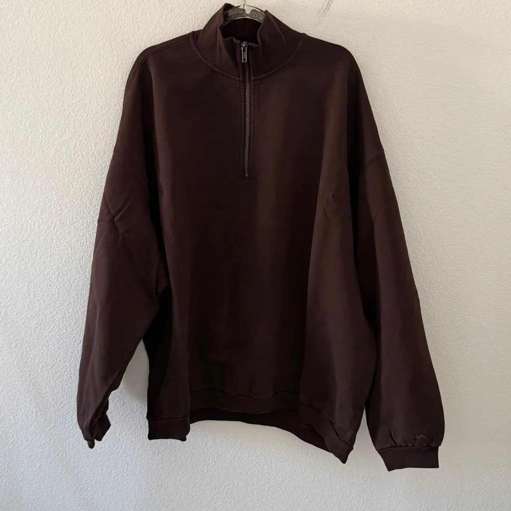 Skims Boyfriend Fleece Oversized Half-Zip Pullover In Espresso - Image 6