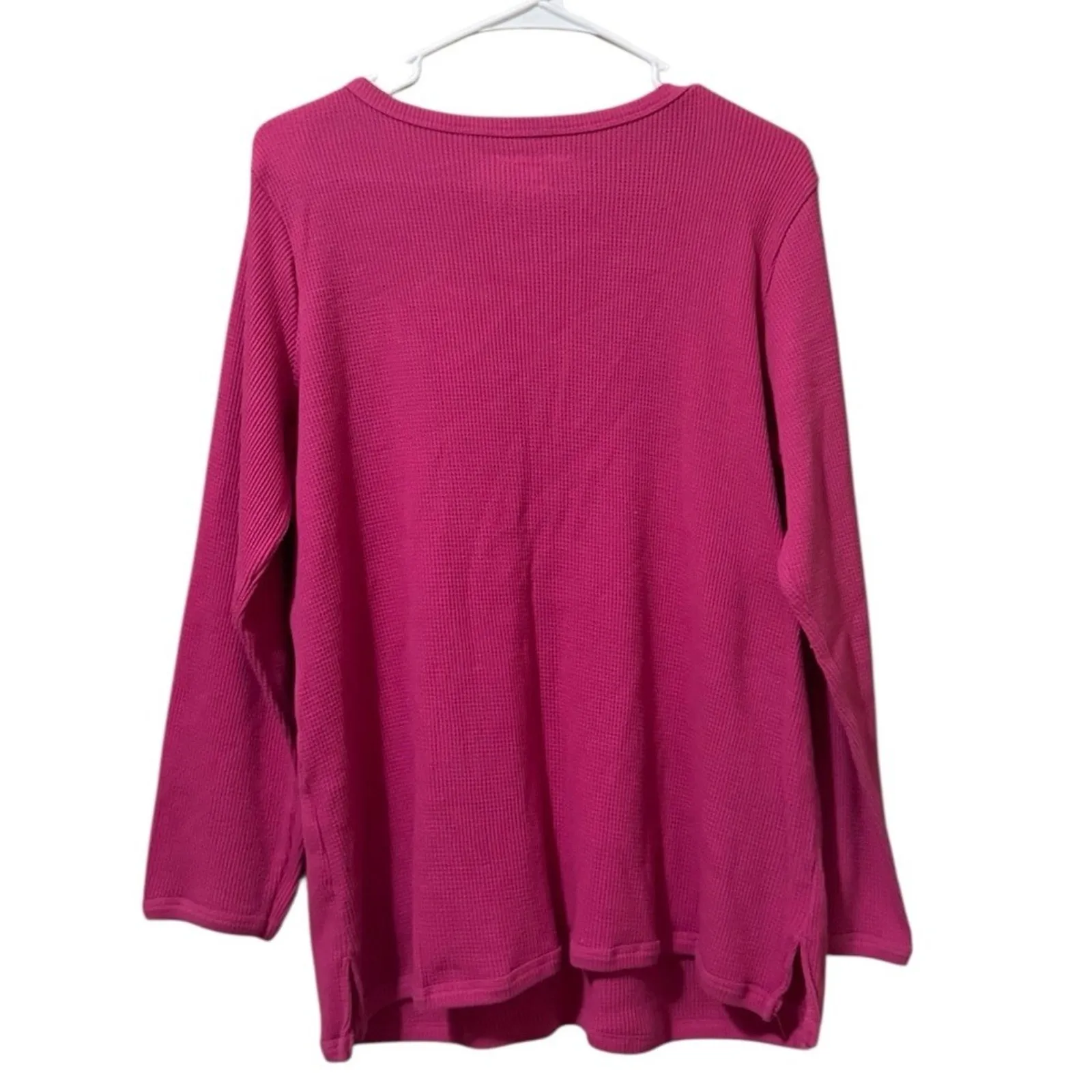 Woman Within Waffle Knit Shirt Long Sleeve Size M 14/16 Pink Cotton Blend Winter - Image 2