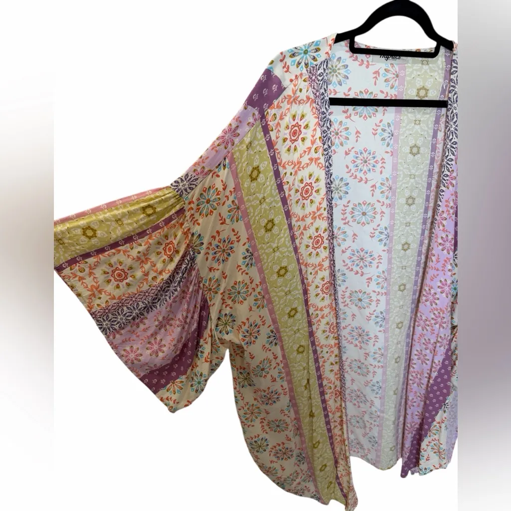 Haptics by Holly Harper Boho Mixed Floral Kimono 3X Plus Size Retro Mid Century Purple - Image 7