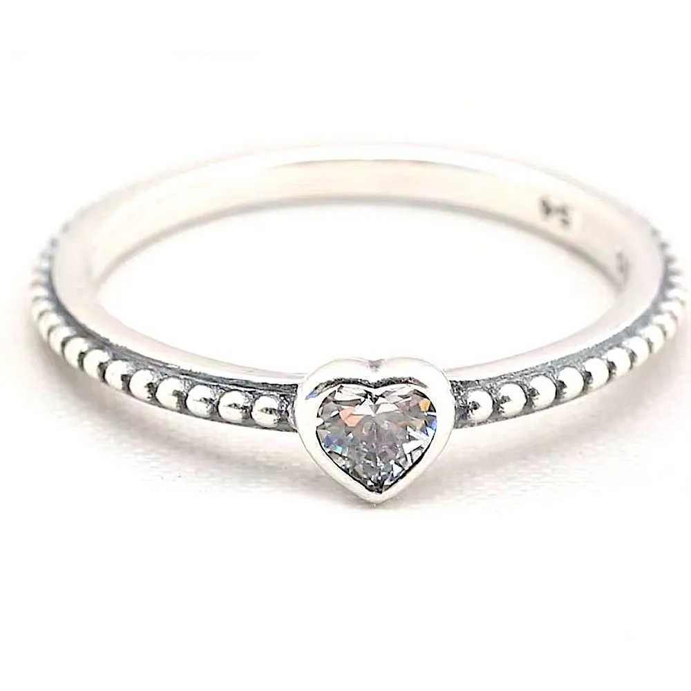 NEW Women's Milgrain 925 Sterling Silver Diamond Simulant Heart‎ Ring, Size 9 - Image 2