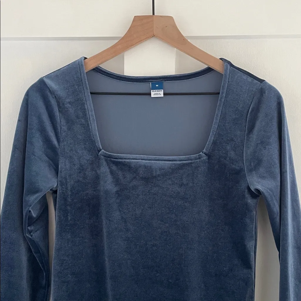 OLD NAVY Velvet Feel Square Neck Long Sleeve Bodysuit Obscure Night Blue Size M - Image 5