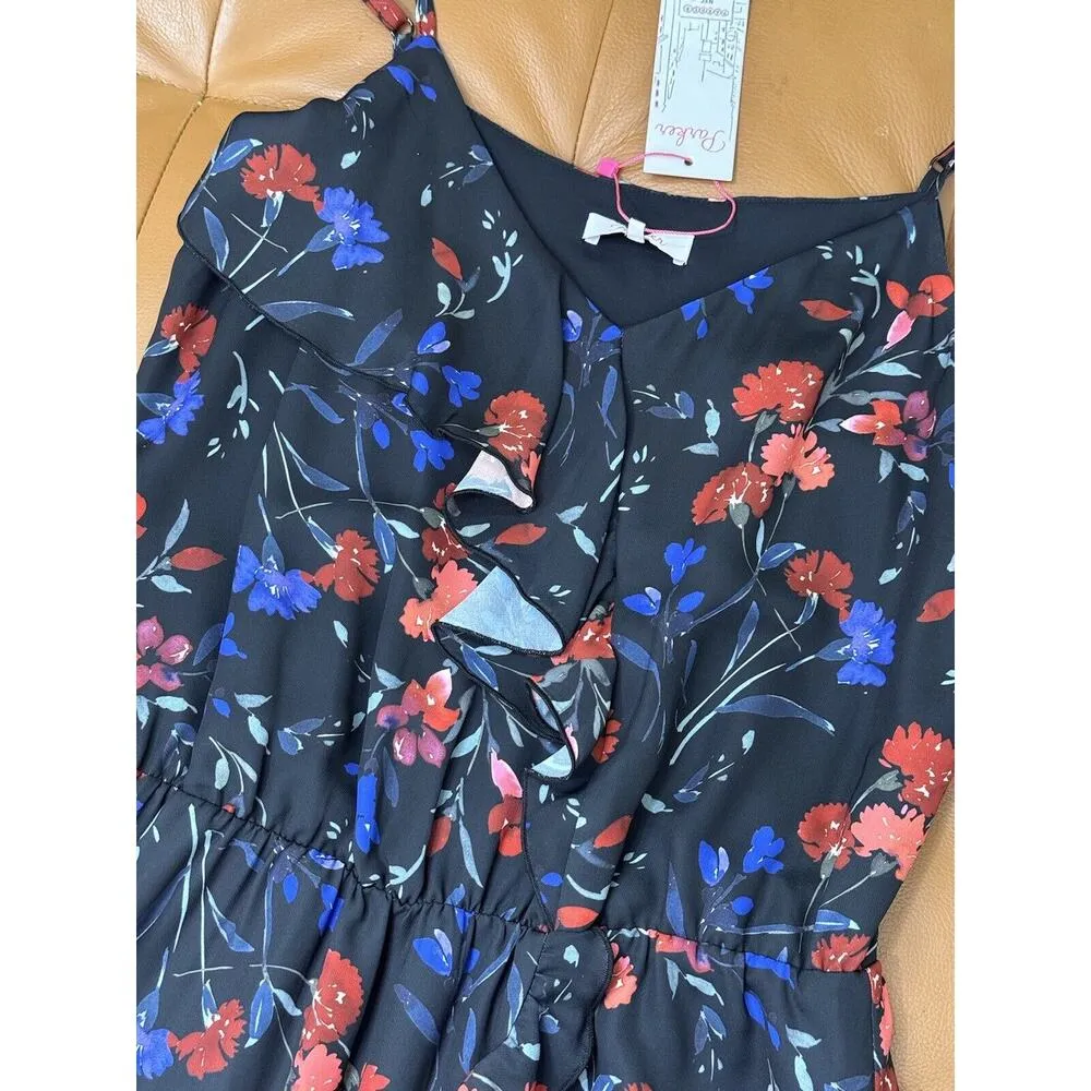 NWD Parker NY Black Floral High Low Ruffle Midi Dress Women’s Size Small - Image 5