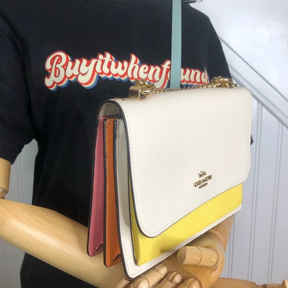 Leather Single Flap Crossbody Shoulder Bag Rainbow Leather Side Inset NWOT - Image 4