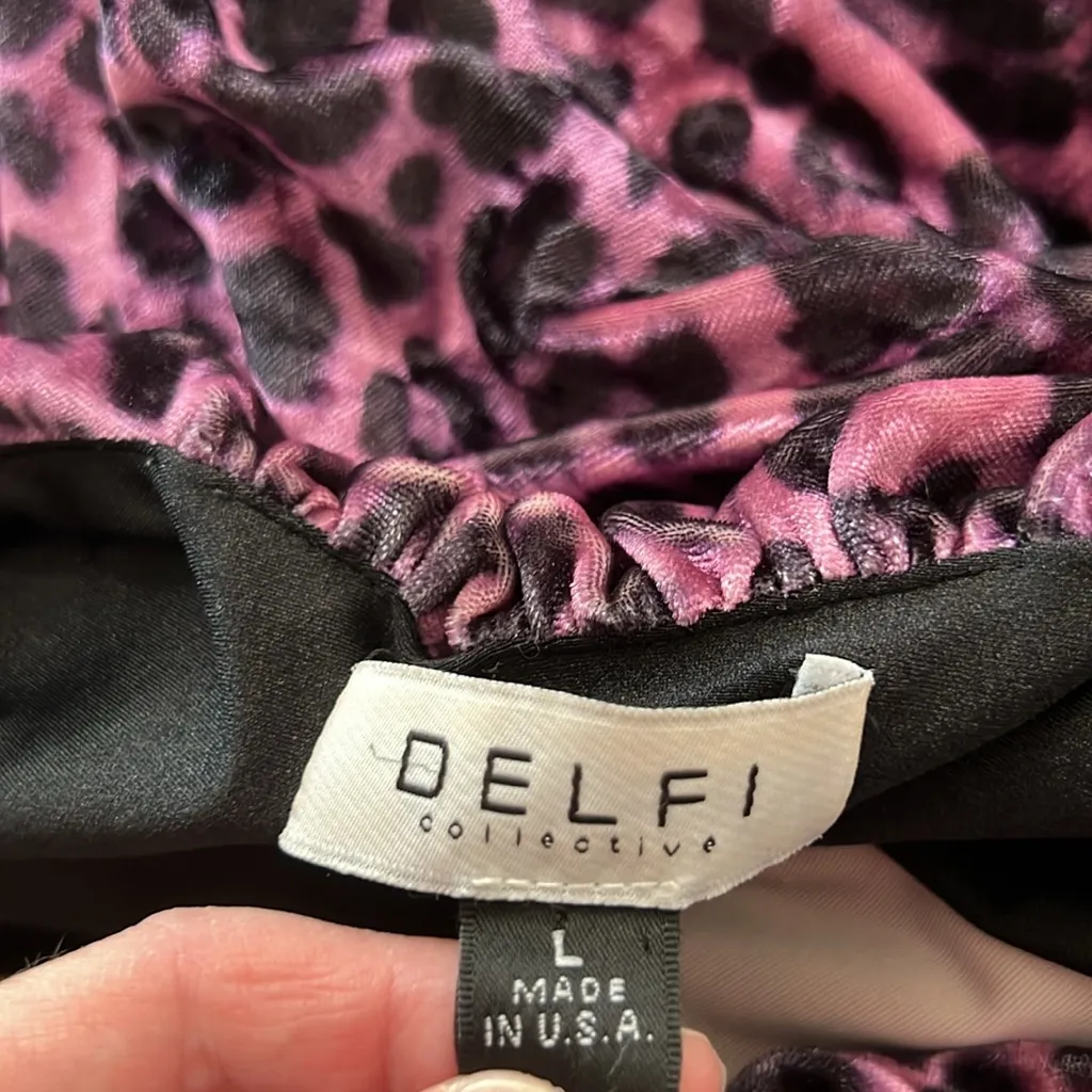 Delfi Collective Beverly Velvet Purple Animal Print Dress Large - Image 4