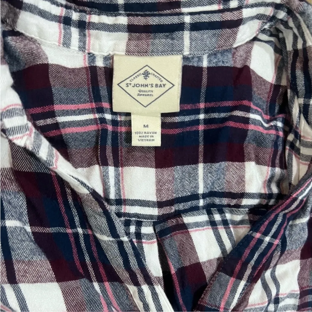 St John Bay Plaid Button-Up Shirt with purples & grays Plaid Button-Up Shirt - Image 3