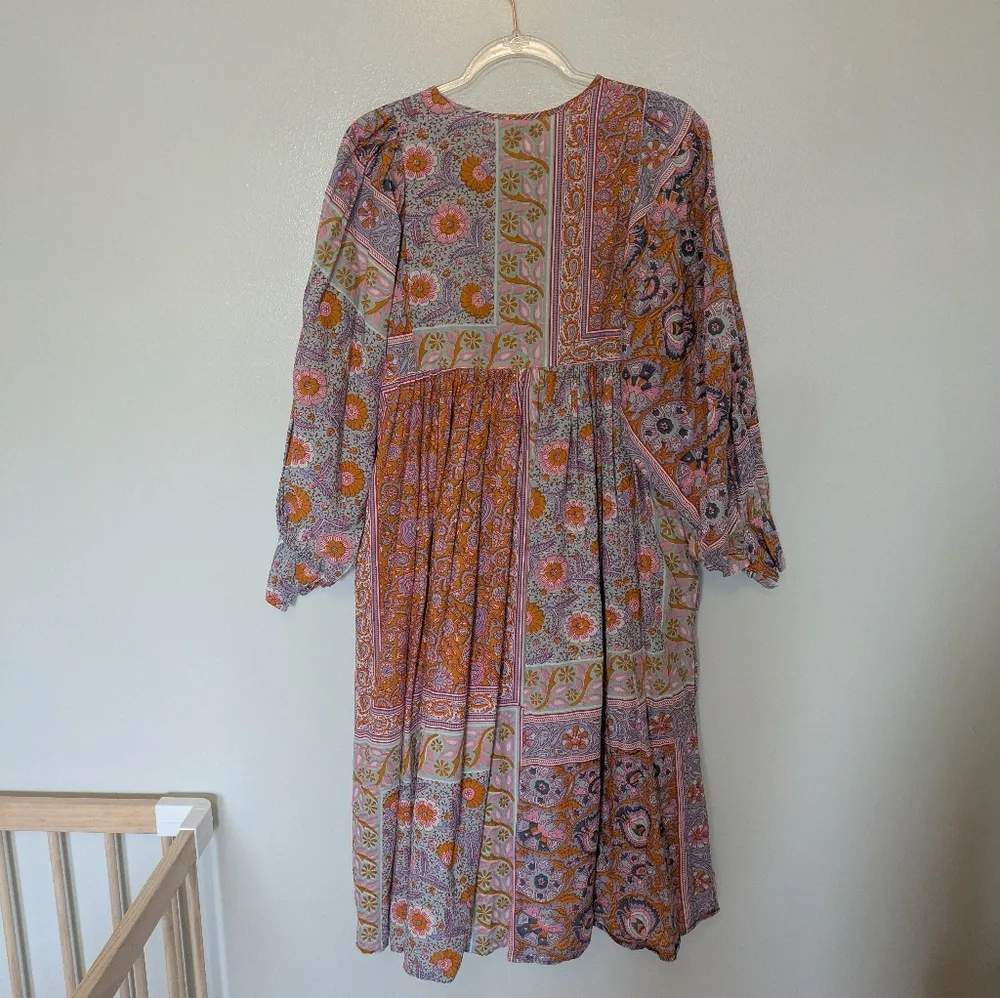 Mille Palace Midi Dress Floral Colorful Tassels Mixed Print Small Orange - Image 7