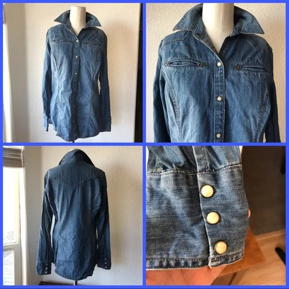 Eddie Bauer denim pearl snap button down southwestern coastal Grandma - Image 2