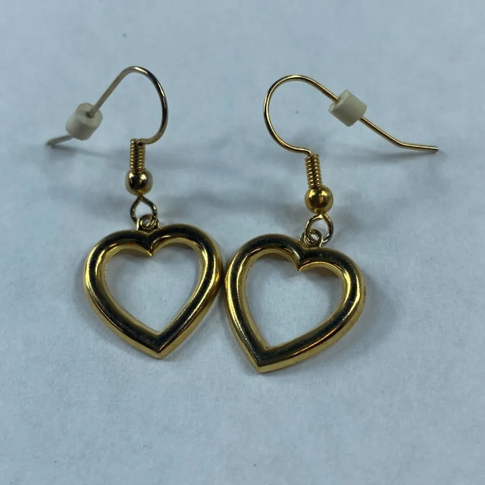 Heart Shape Dangle Earrings Pierced Hooks Womens Jewelry Light Weight Gold Color - Image 2
