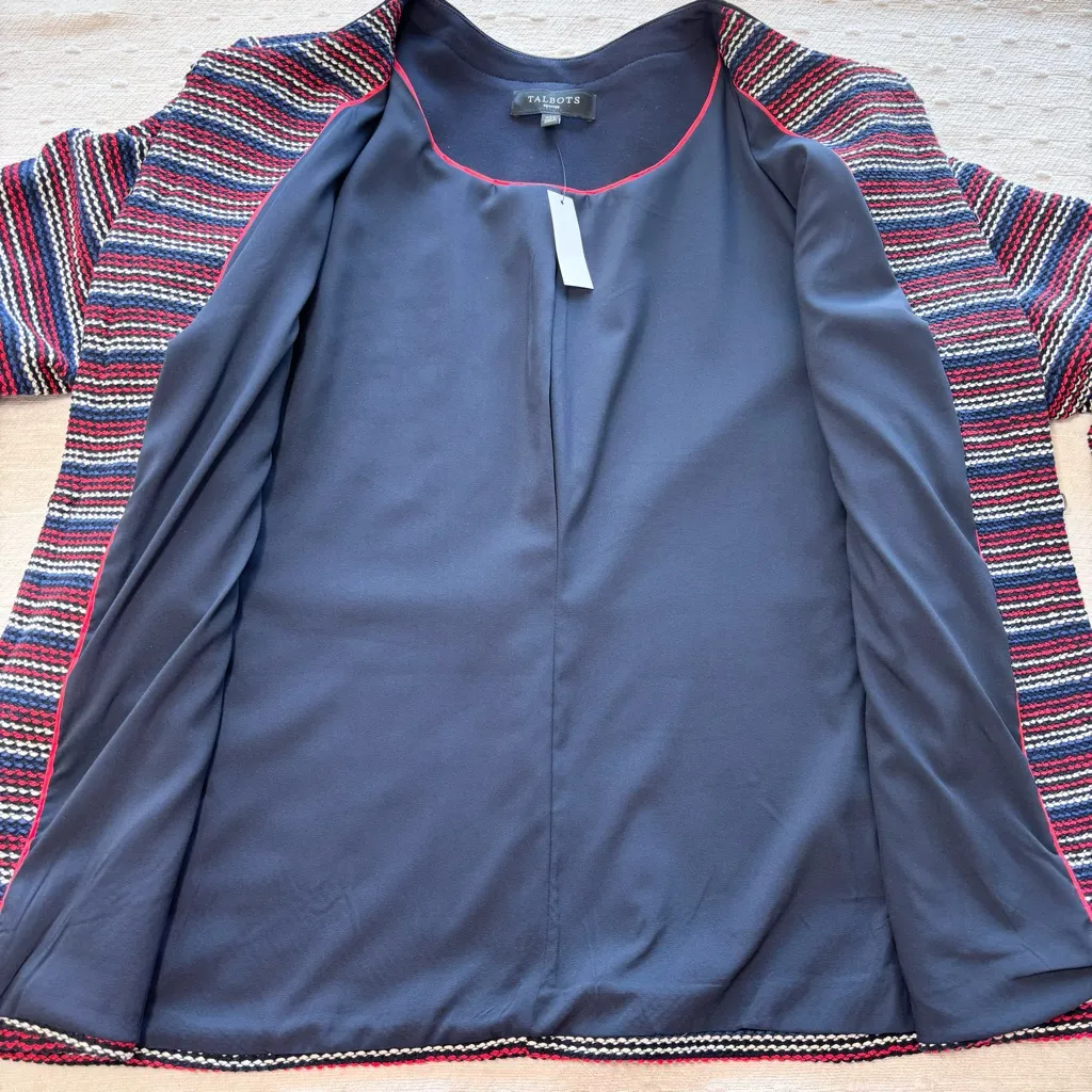TALBOTS Woven Blue Red White Striped Cotton Blend Blazer Jacket Size XL P NEW‎ - Image 9