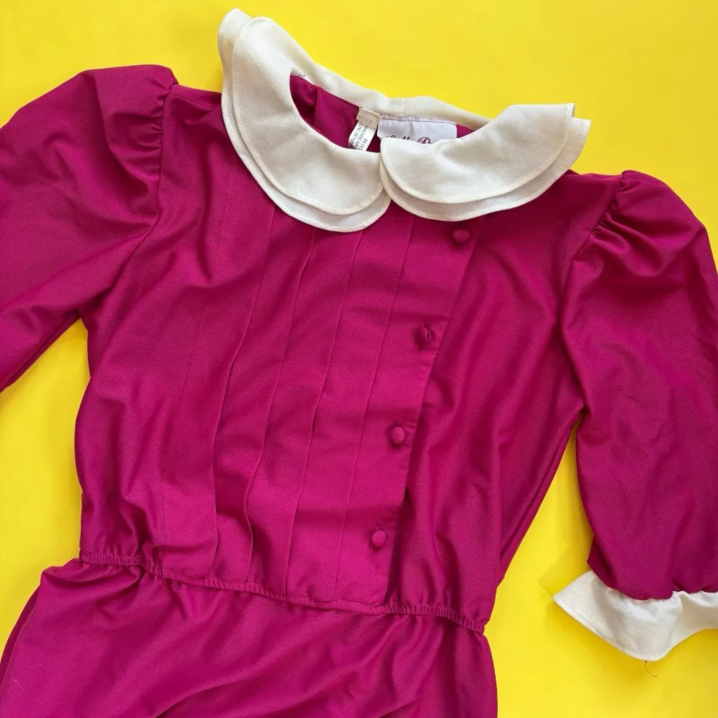 Vintage 70s 80s Pink and White Short Sleeve Midi Dress Size 6 - Image 2