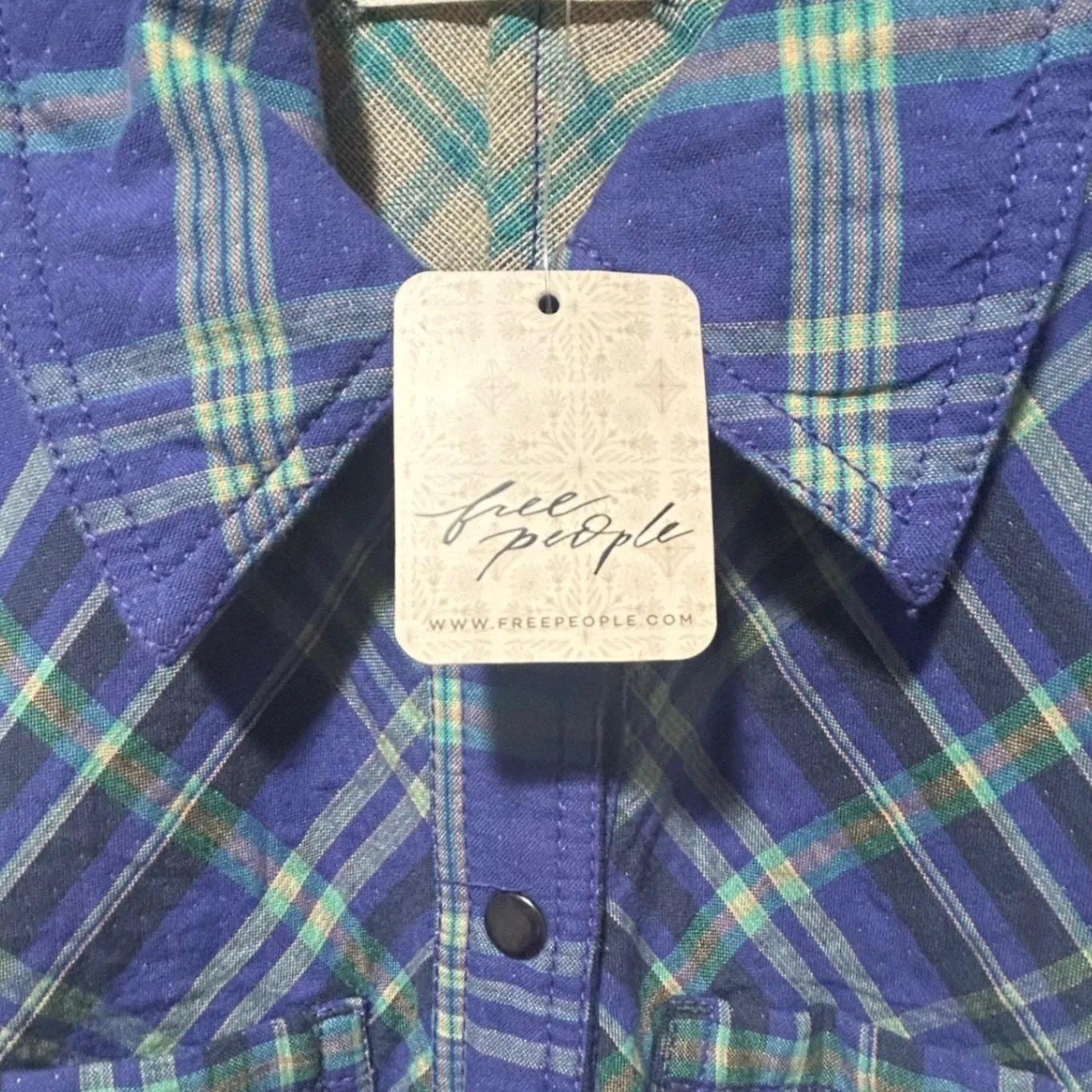 Free People We The Free Ruth Long Shirt Plaid Maxi Dress Cobalt Button Front 2 - Image 9