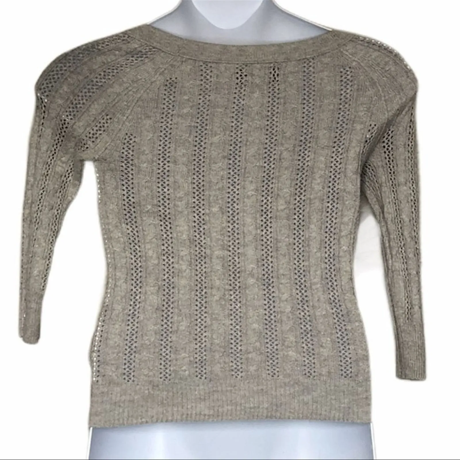 American Eagle XS Gray Crew Neck Sweater – ¾ Sleeve Button Cuff - Image 6