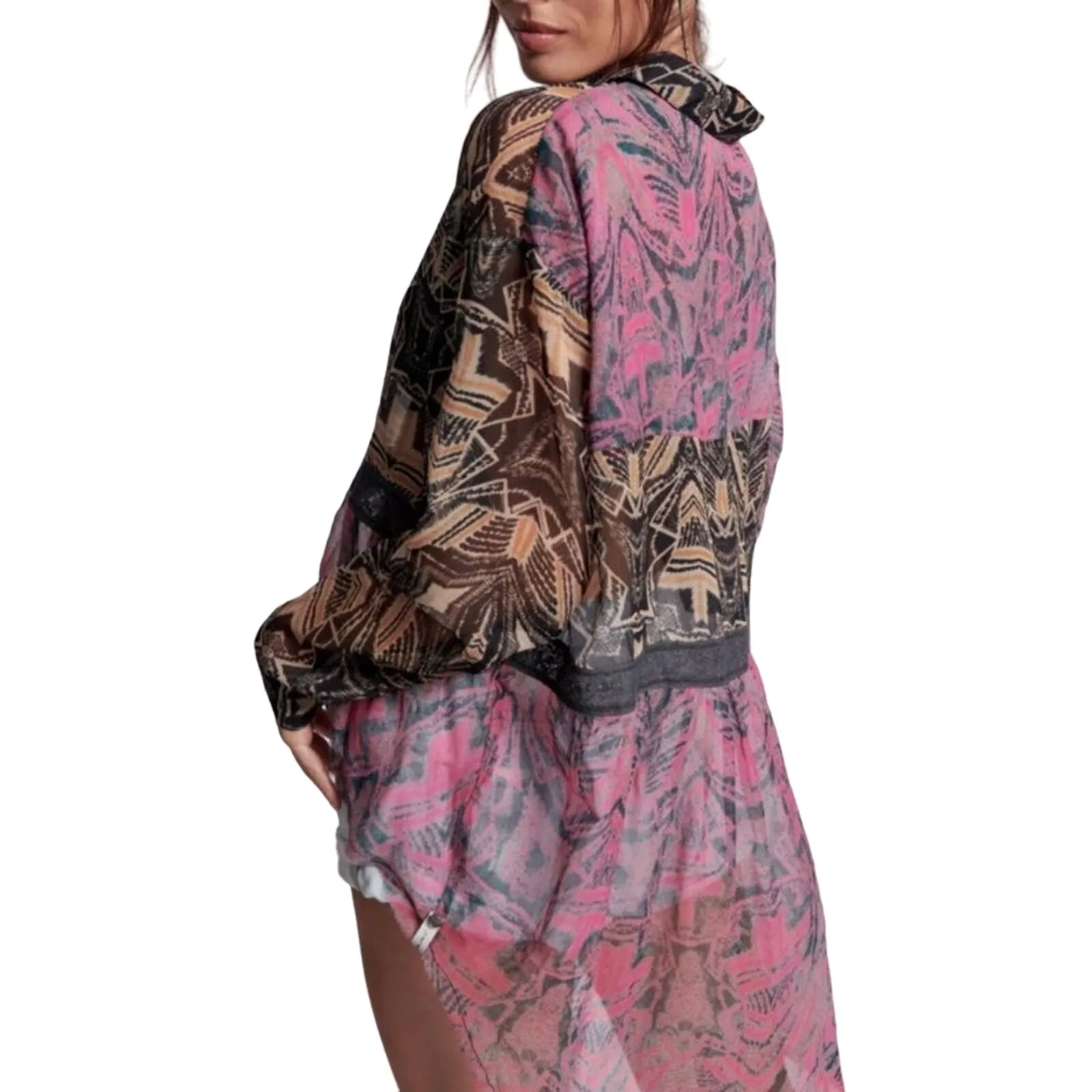 ONE TEASPOON Retro Airy Chiffon Hi Low Top XS Oversize Contemporary Preppy Boho - Image 3