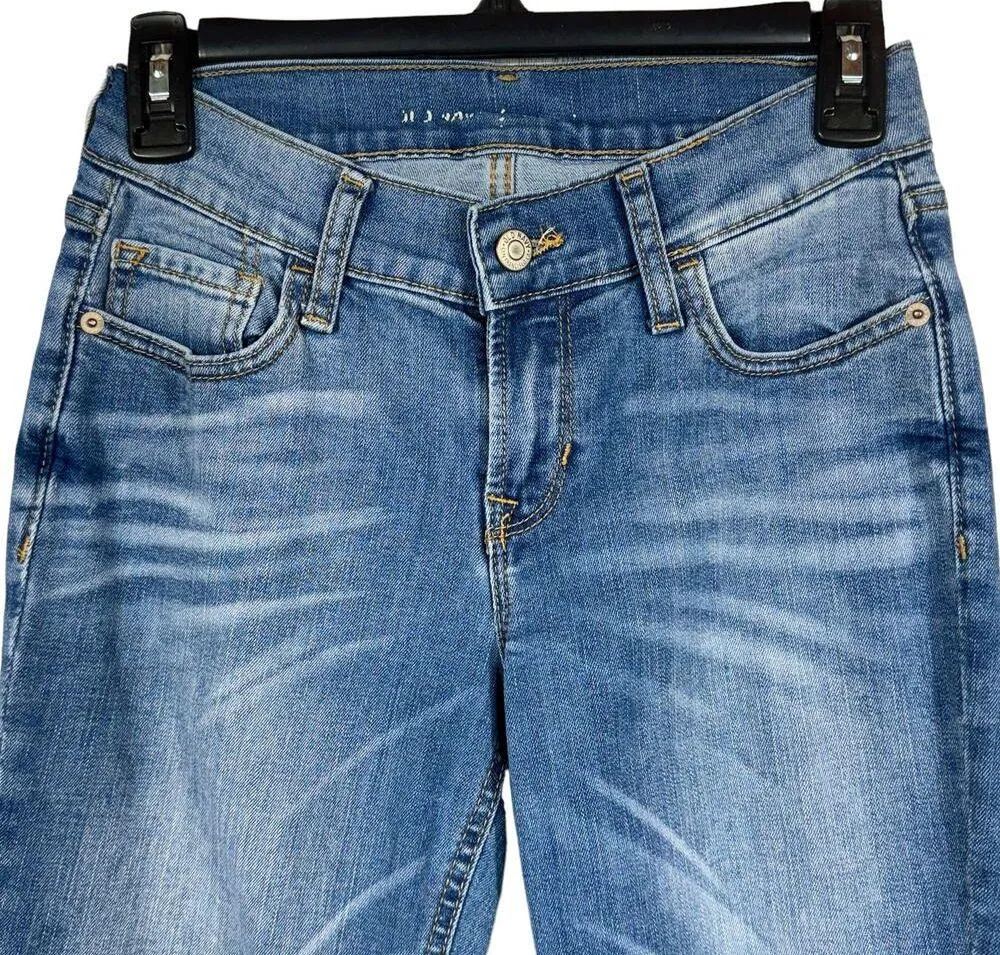 Old Navy SZ 0R Boyfriend Straight Crop Jeans Stretch Whiskered Low-Rise Blue - Image 2