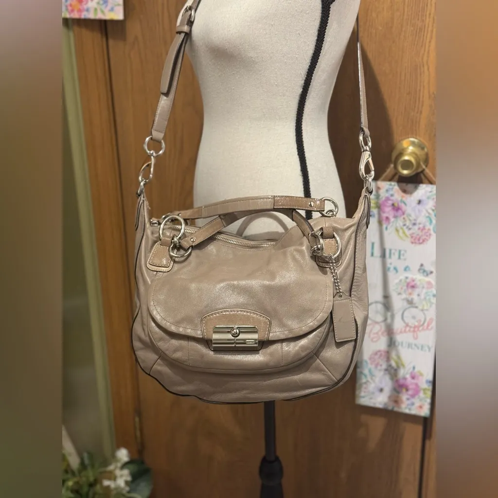 COACH Kristin Sand Brown Luxury Leather Large Satchel Two Way Bag Purse 19295 - Image 3