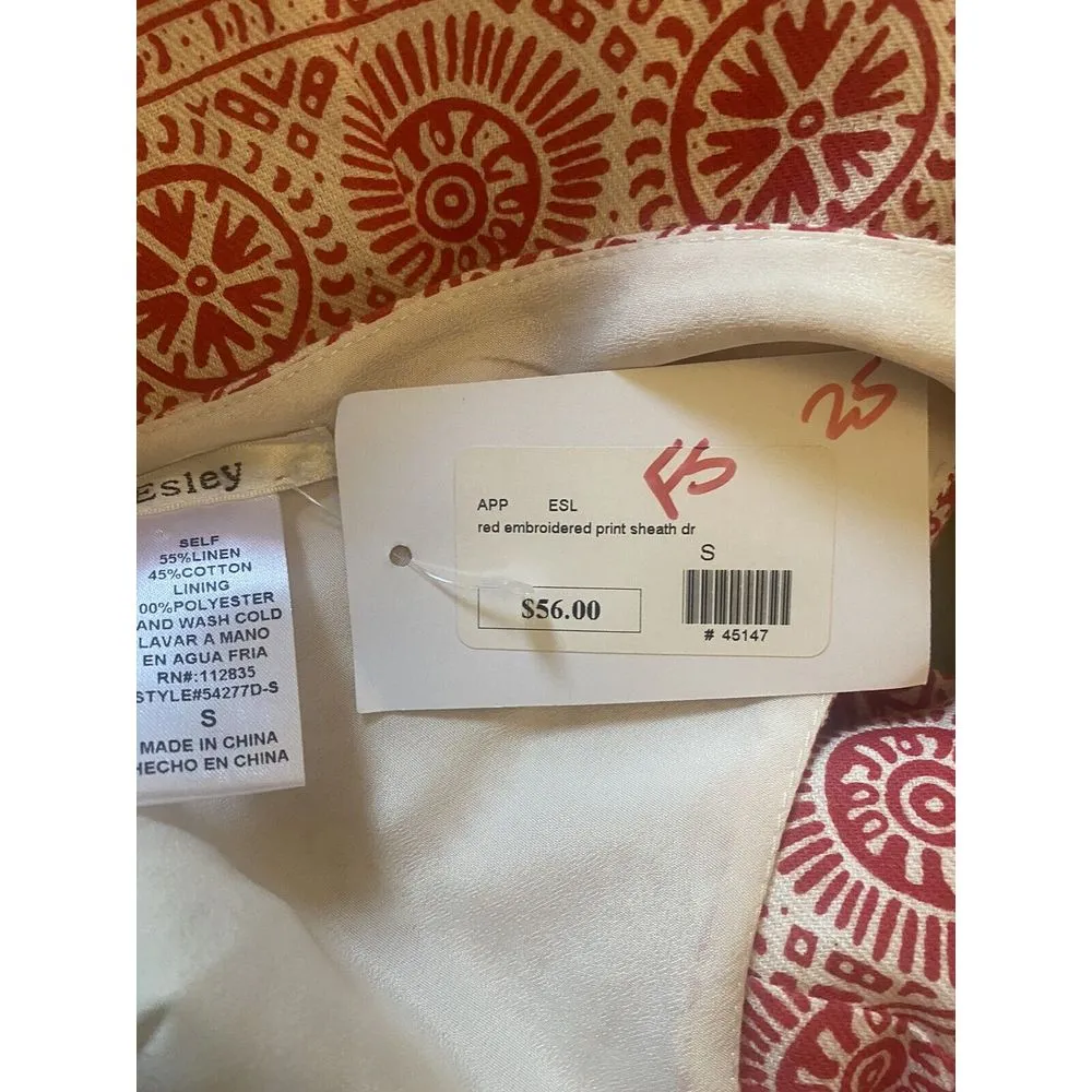 ESLEY RED EMBROIDERED‎ SHEATH DRESS SZ SMALL - Image 9
