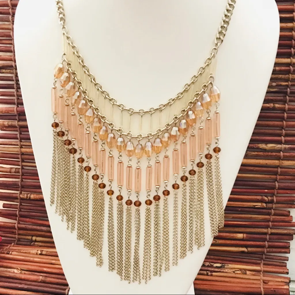 Chico’s Tassel Bibb Necklace Glass Beading - Image 2