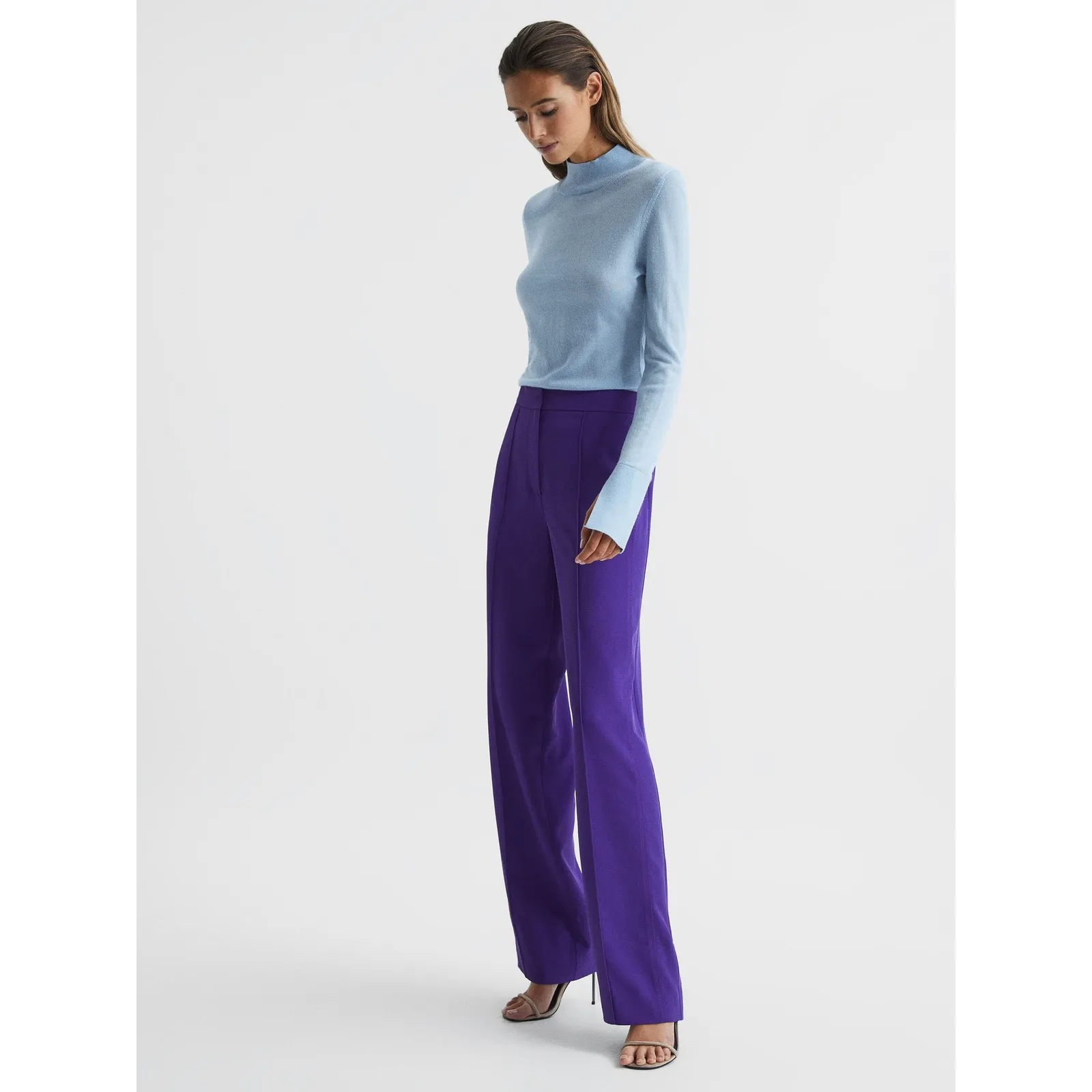 REISS Aleah Petite Pull On Trousers Purple Wide Leg Tailored Trousers UK 8 US 4 - Image 3