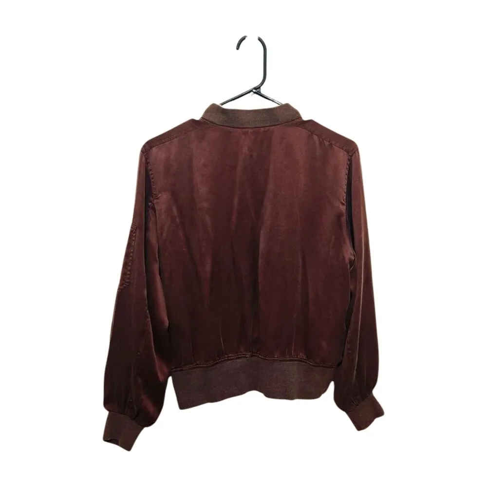 Mercer & Madison Silk Bomber Jacket S Brown - Image 3