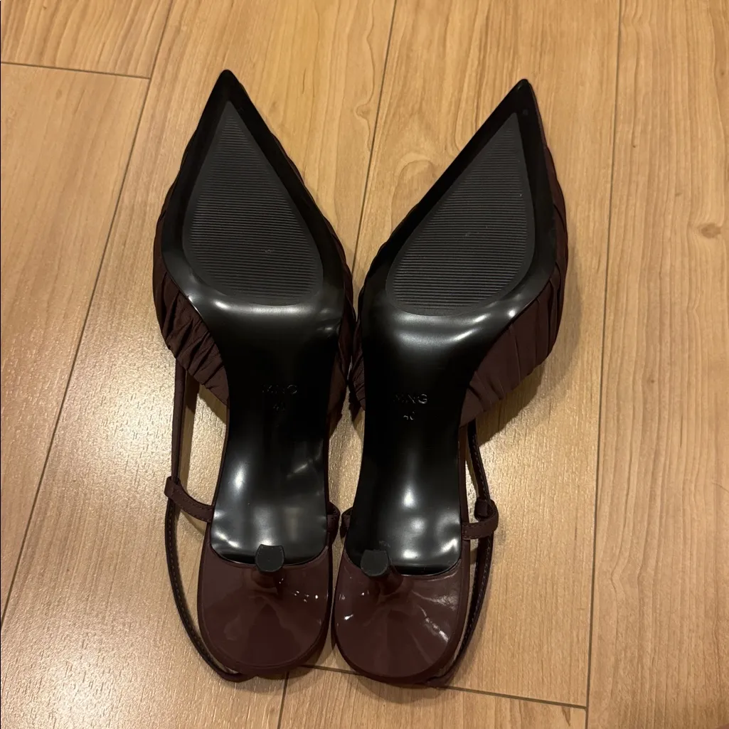 Mango Dark Brown Pointed Slingback Heels - Image 4
