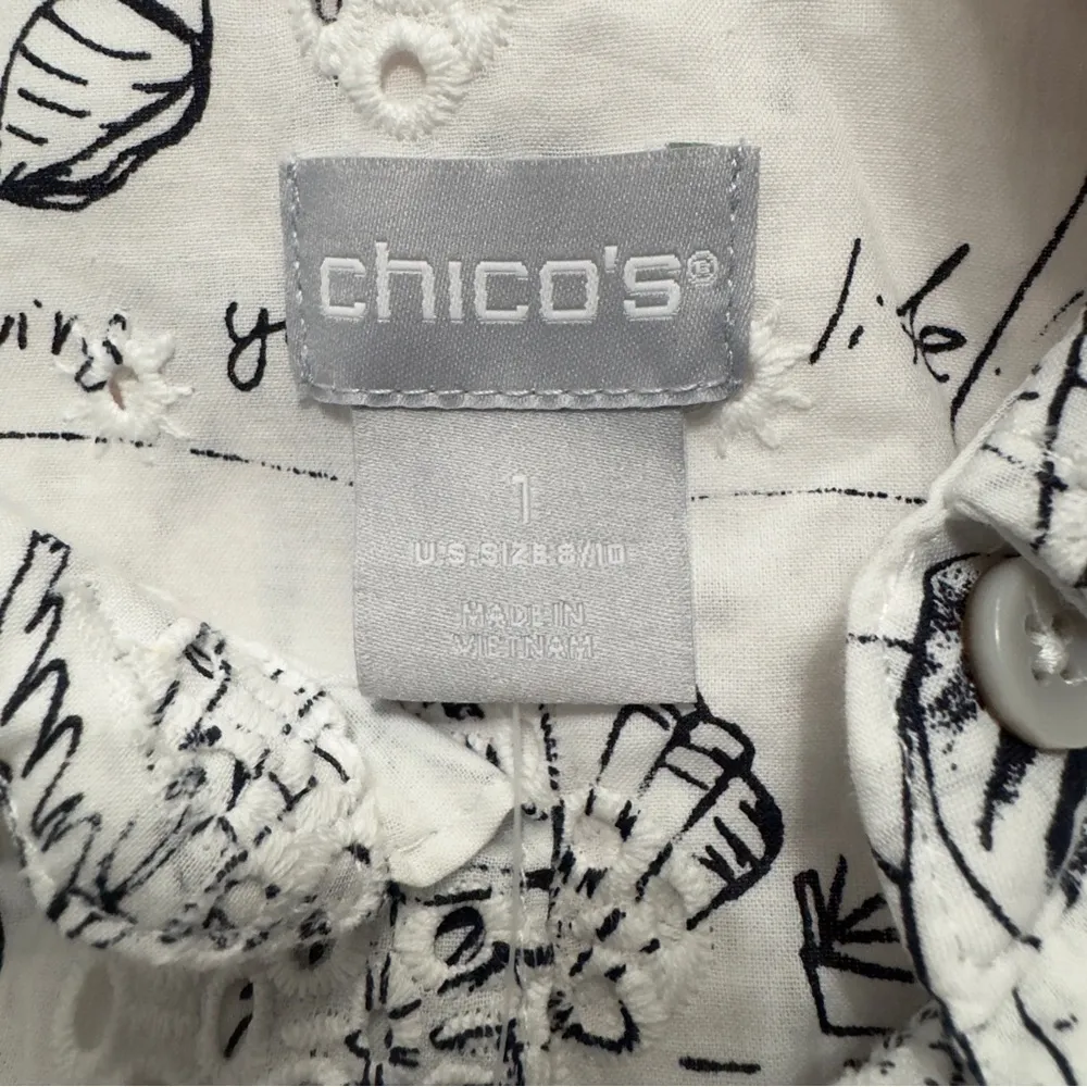 Chico’s Sanibel Eyelet Billow Sleeve Button Up Cotton Shirt Size 1 (8/10) - Image 9