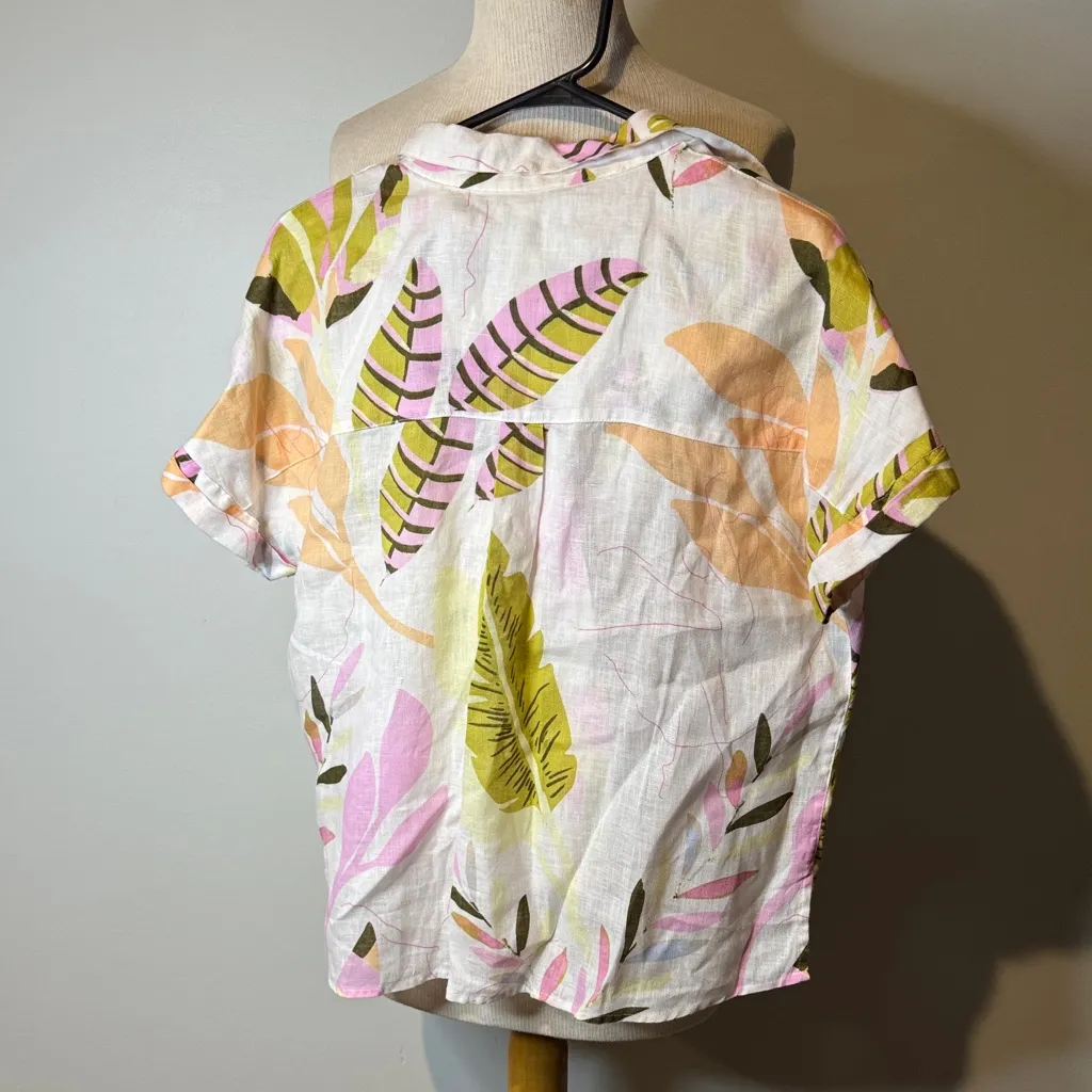 Cynthia Rowley 100% linen Multicolor Leaf Button-Down Shirt FARM RIO vibes - Image 4