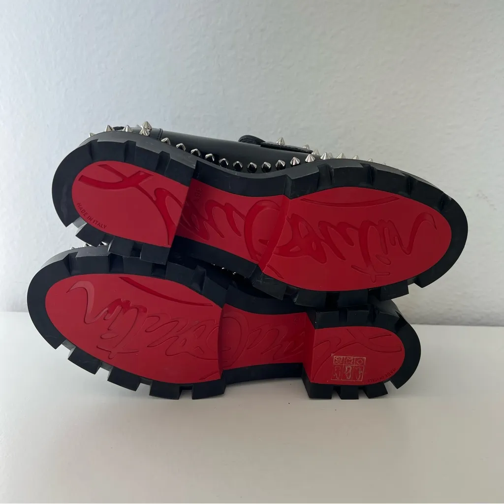 Christian Louboutin CL Moc Lug Spikes Leather Loafers Authentic in Black 36.5 - Image 8