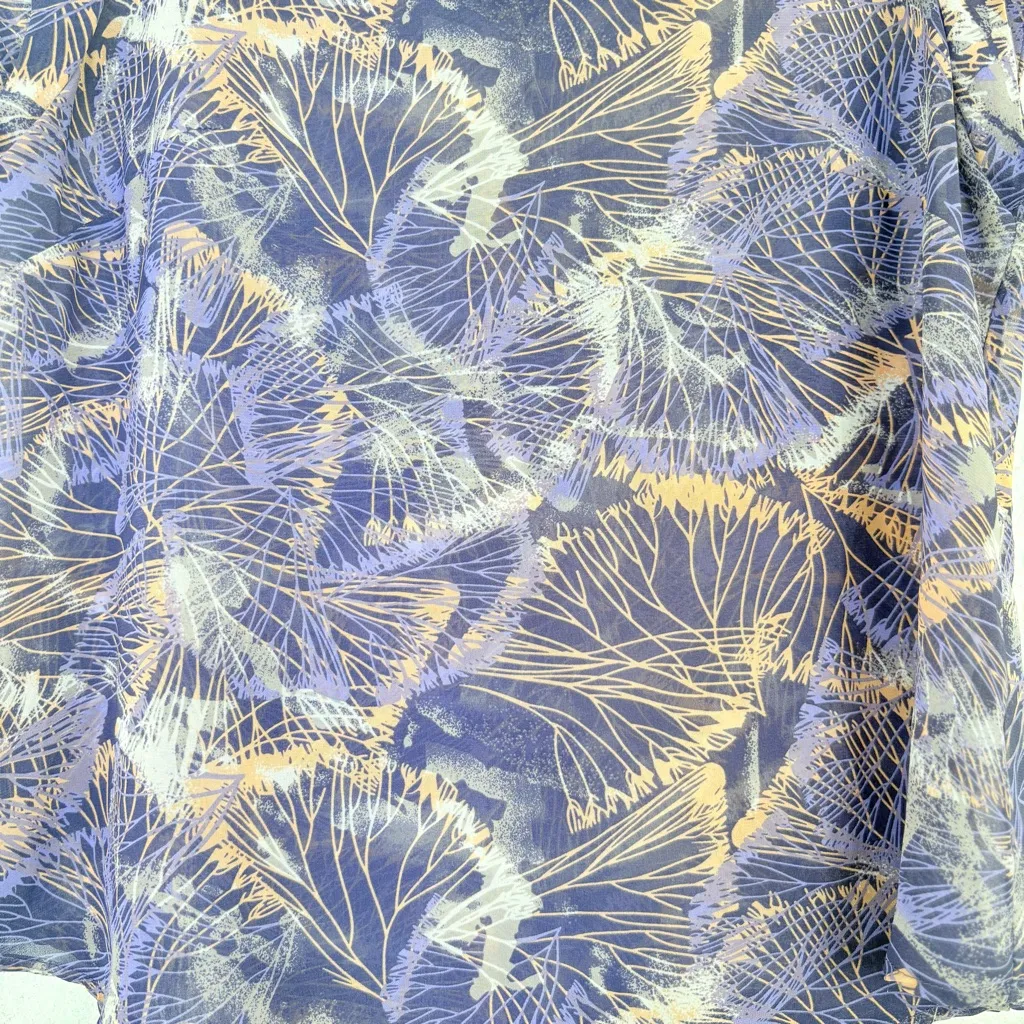 Fairy Sheer Top Feather‎ Print Drape Twilight Bloom Airy Purple L Charlie Jade - Image 5