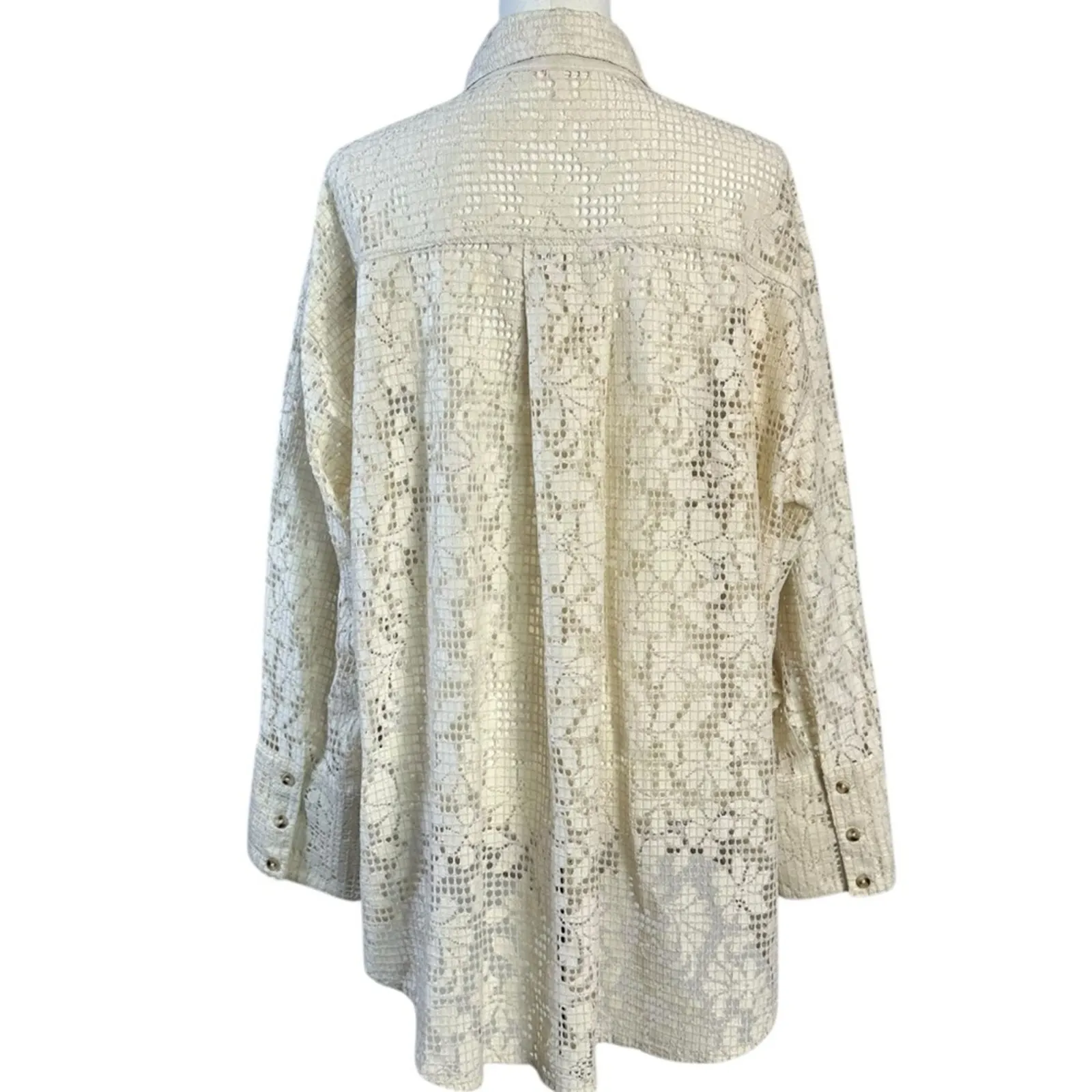 Free People Dainty Ethereal In Your Dreams Lace Button Down Shirt Ivory XL - Image 7